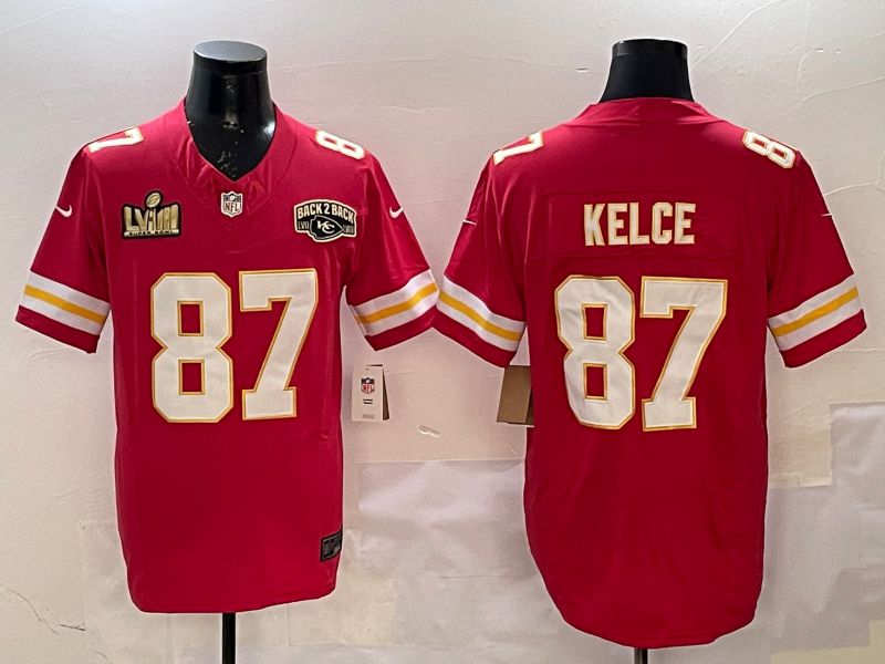 Men Kansas City Chiefs #87 Kelce Red Three generations Nike 2025 Vapor Limited NFL Jersey style 2